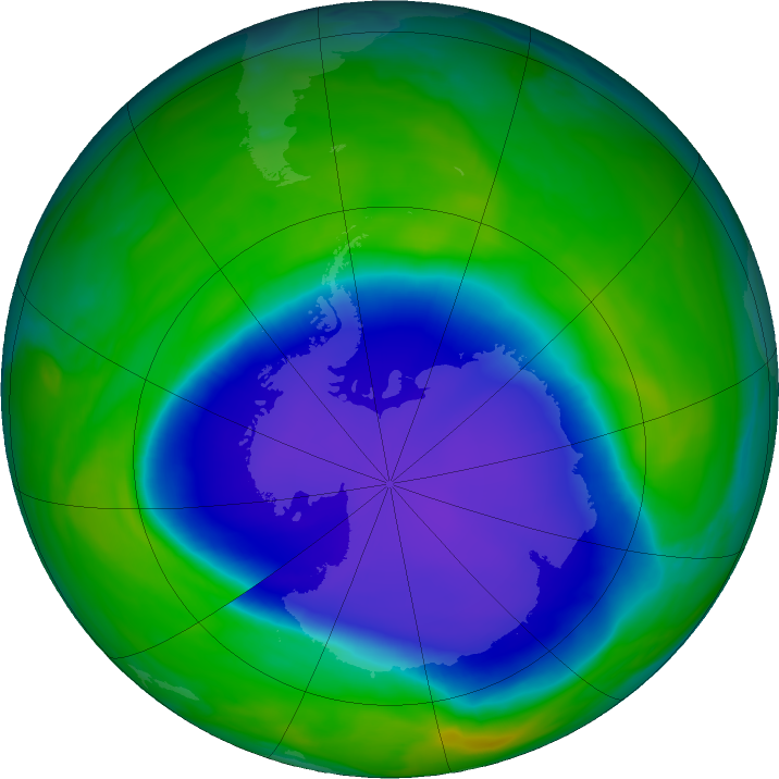 Antarctic ozone map for 15 November 2020